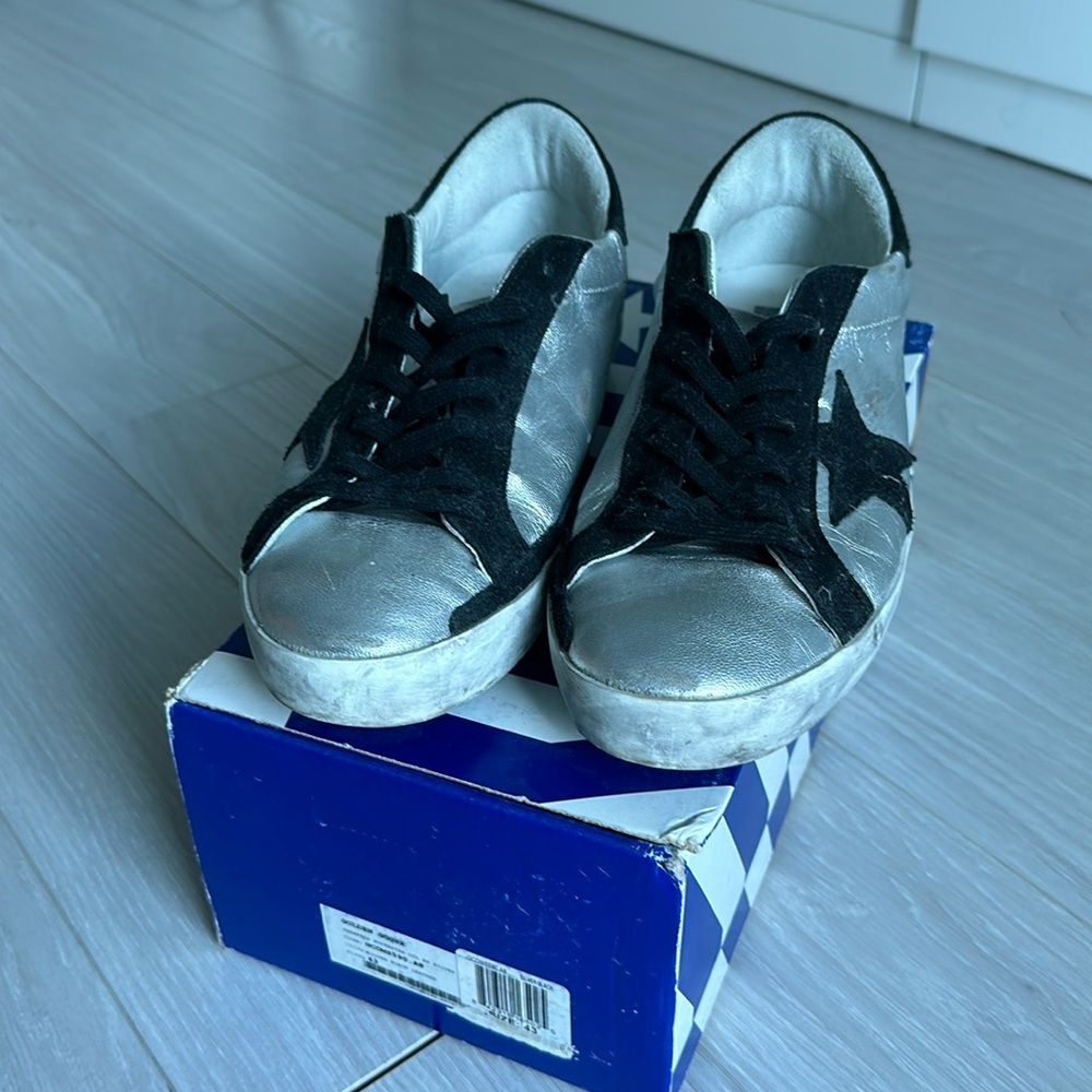 Golden Goose Men’s Sneaker - Silver + Black Leather - Size 43